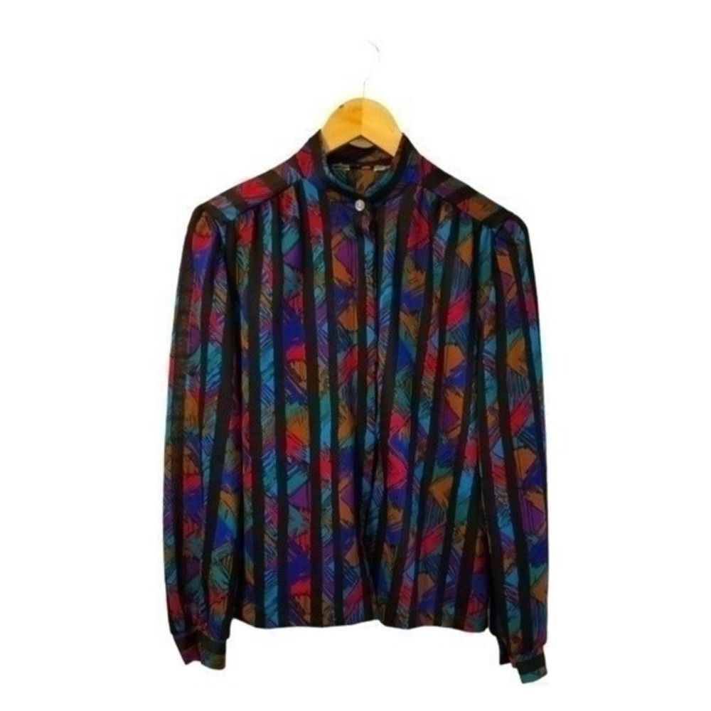 Blair Vintage Mandarin Collar Blouse Small  5 0076